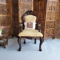 Teak Wood Carved Victorian Armchair - WoodenTwist