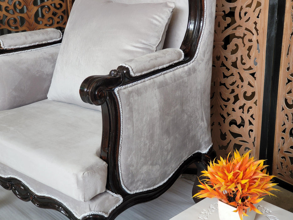 Exquisite Matt Gray Arm Rest Wing Chair (Teak Wood) - Wooden Twist UAE