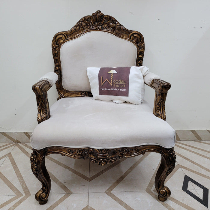 Handmade Pure Teak Wood Hand Carved Armrest Seating Chair - Wooden Twist UAE