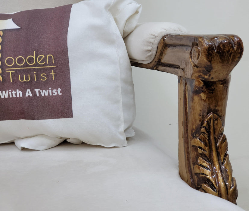 Handmade Pure Teak Wood Hand Carved Armrest Seating Chair - Wooden Twist UAE