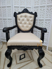 Wooden Arm Chair with Tufted Button In Black - Wooden Twist UAE