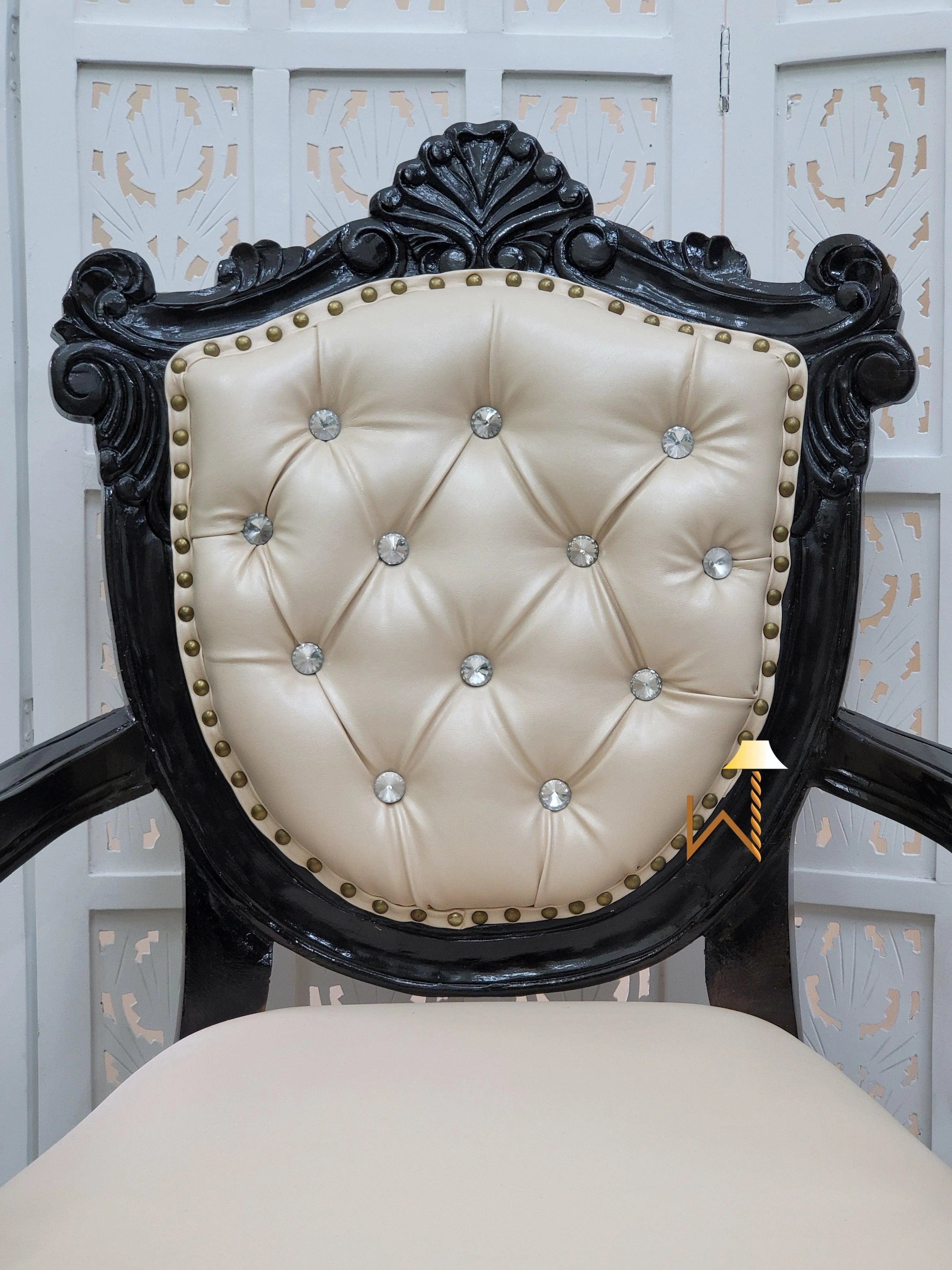 Wooden Arm Chair with Tufted Button In Black - Wooden Twist UAE