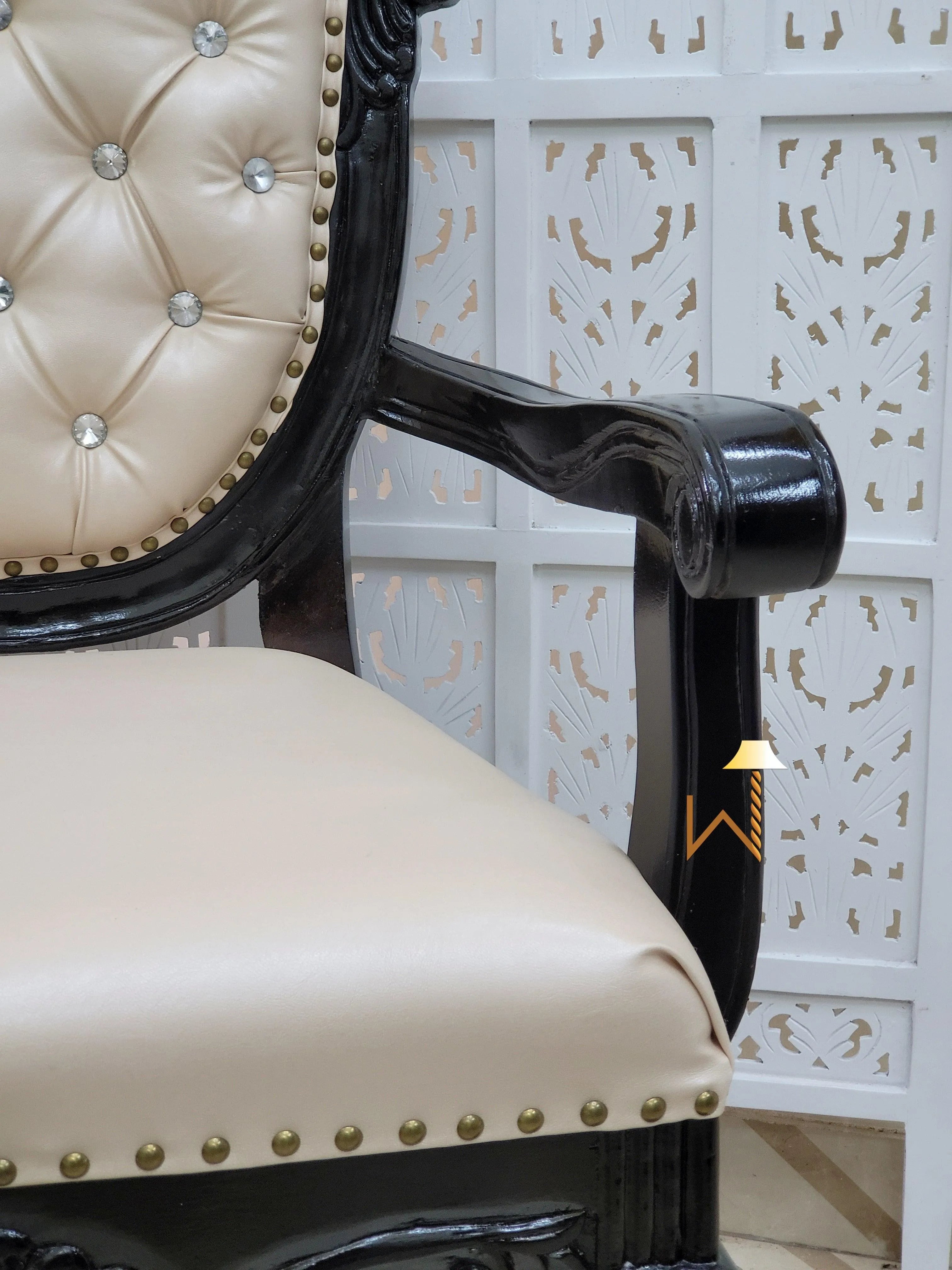 Wooden Arm Chair with Tufted Button In Black - Wooden Twist UAE