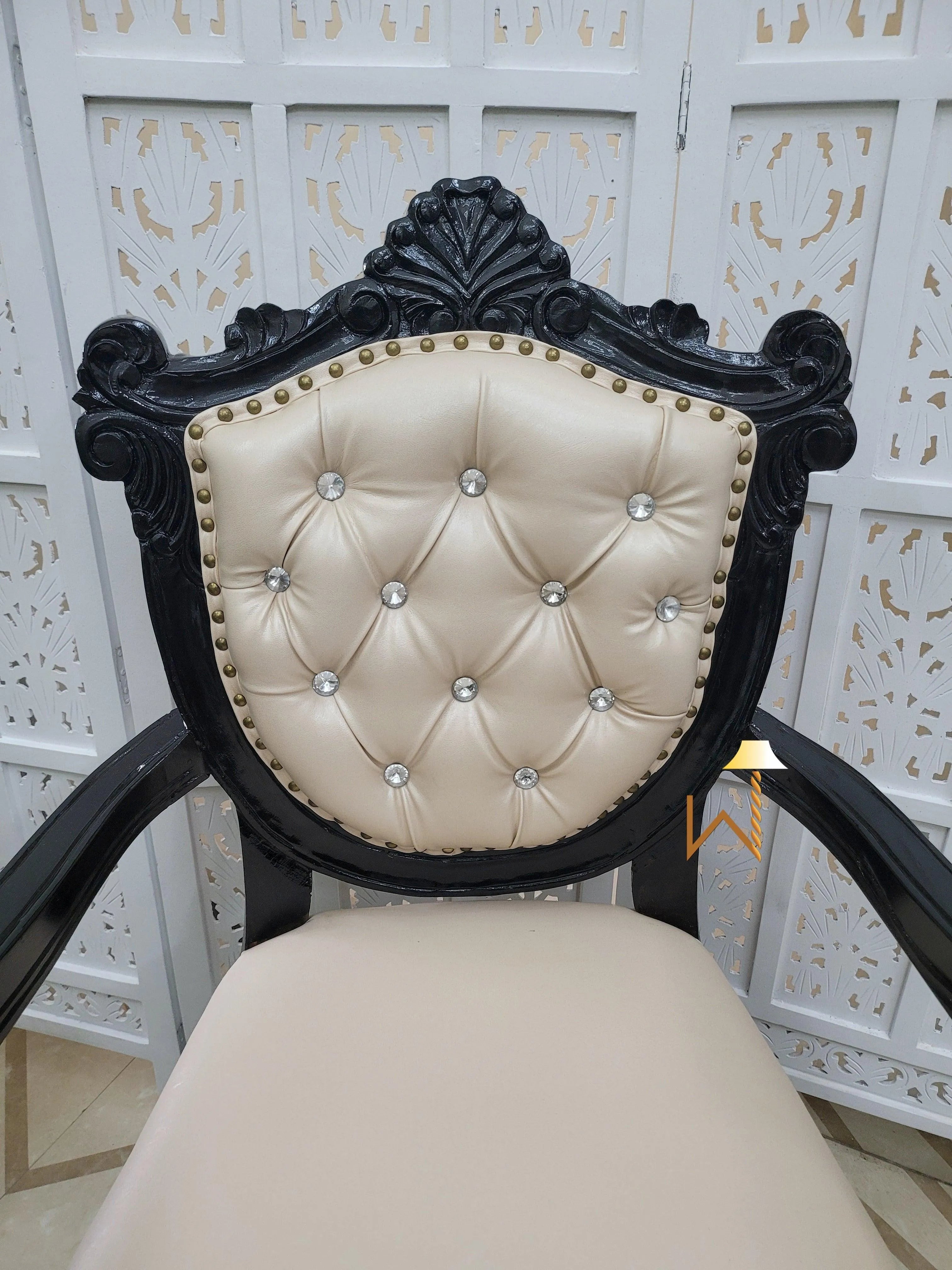 Wooden Arm Chair with Tufted Button In Black - Wooden Twist UAE