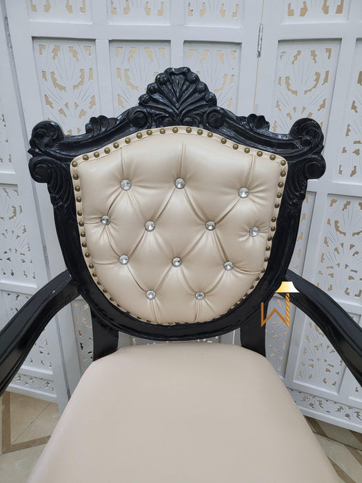 Wooden Arm Chair with Tufted Button In Black