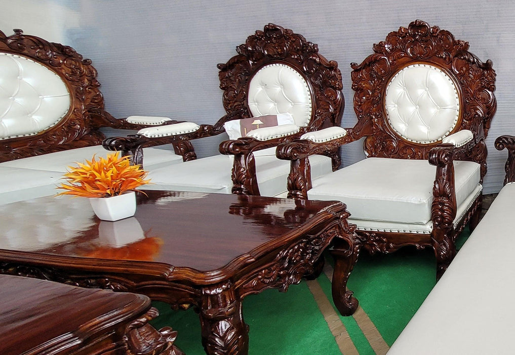 Royal Antique Brown Carved Sofa Set - Wooden Twist UAE