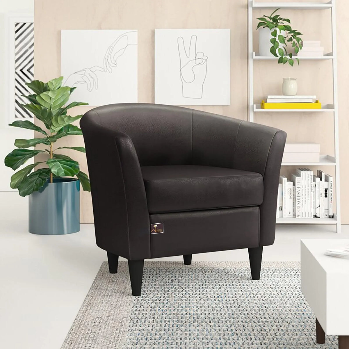 A Wide Barrel Arm Chair in Timeless Dark Brown