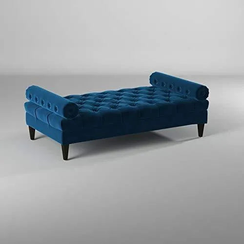 Large Bolstered Lounge Entryway Bench Three Seater Lounge  for Living Room (Blue Velvet) - WoodenTwist