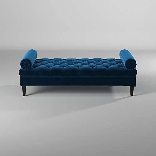 Large Bolstered Lounge Entryway Bench Three Seater Lounge  for Living Room (Blue Velvet) - WoodenTwist