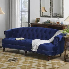 Chesterfield Graceful Velvet 3 Seater Rolled Arm Sofa (Walnut Legs) - Wooden Twist UAE