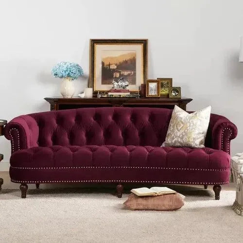 Chesterfield Graceful Velvet 3 Seater Rolled Arm Sofa (Walnut Legs) - Wooden Twist UAE