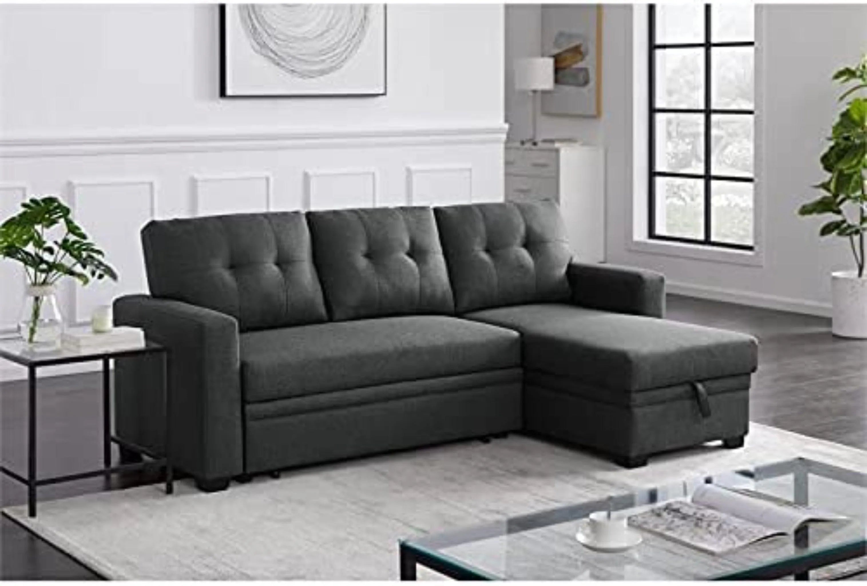 L-Shape Sectional Sleeper Sofa Cum Bed 5 Seater - Wooden Twist UAE