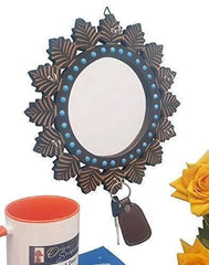 Wooden MDF Decorative Hand Carved Blue Mirror - Wooden Twist UAE