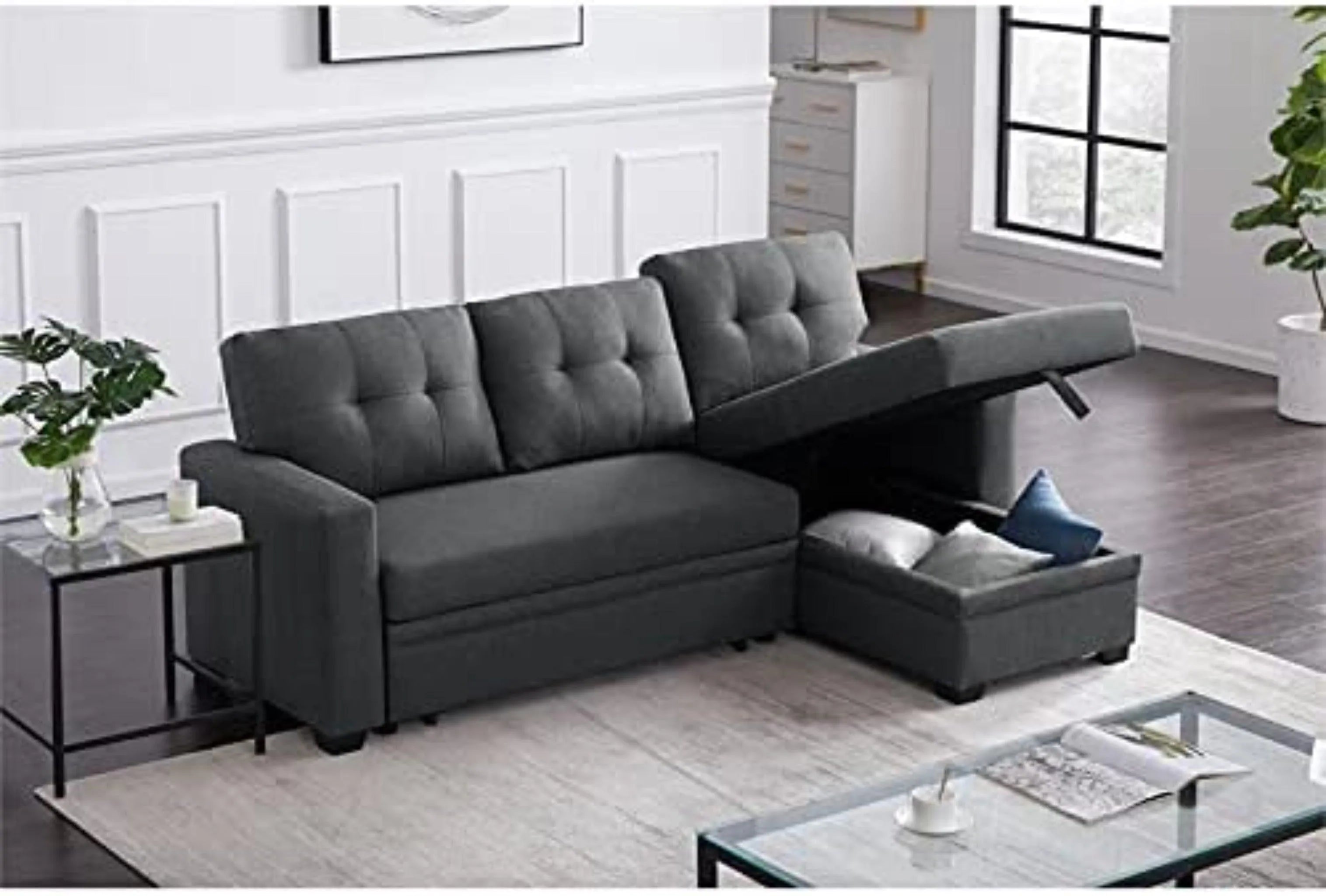 L-Shape Sectional Sleeper Sofa Cum Bed 5 Seater - Wooden Twist UAE