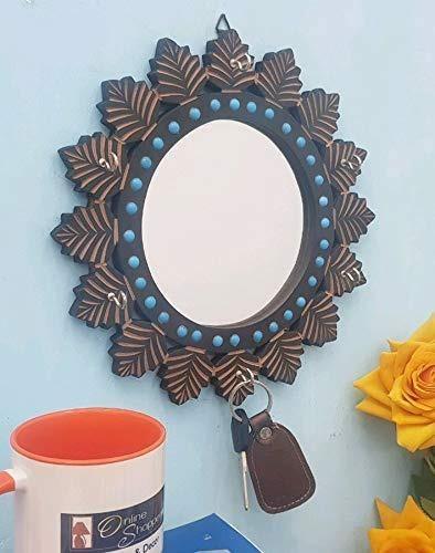 Wooden MDF Decorative Hand Carved Blue Mirror - Wooden Twist UAE