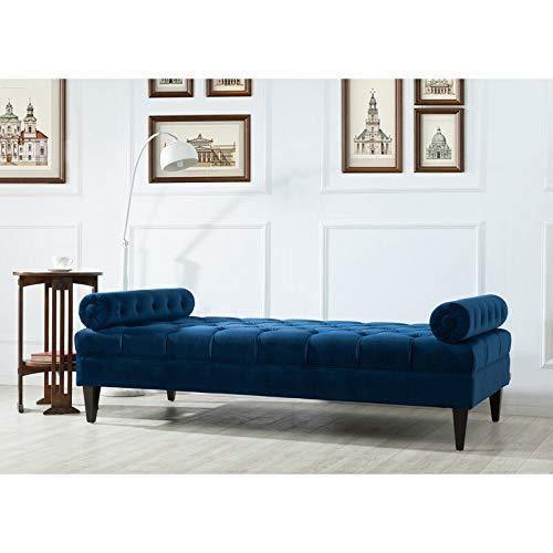 Large Bolstered Lounge Entryway Bench Three Seater Lounge  for Living Room (Blue Velvet) - WoodenTwist