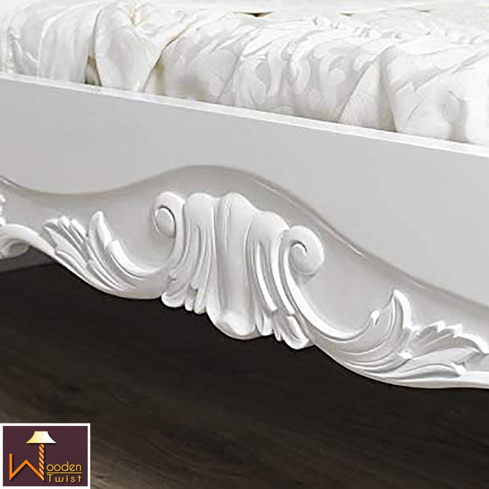 Super king Size Teak Wood Bed Heavy Carved with Cushioned Design - Wooden Twist UAE