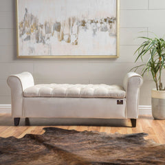 Wooden Twist Zamansız Button Tufted Design Premium Wood 2 Seater Storage Bench (Ivory) - Wooden Twist UAE