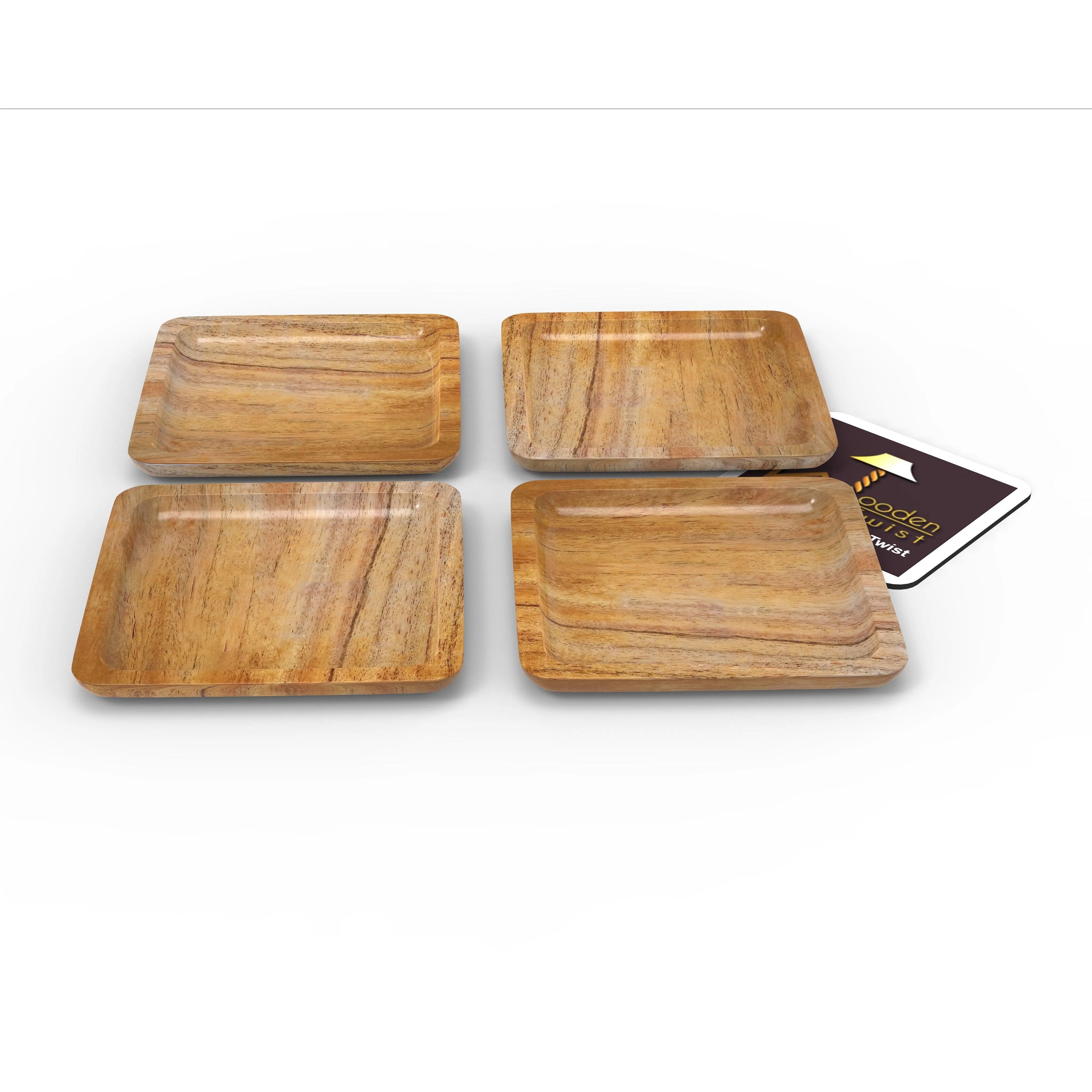 Wooden Serving Tray Plate (Set of 4) - Wooden Twist UAE