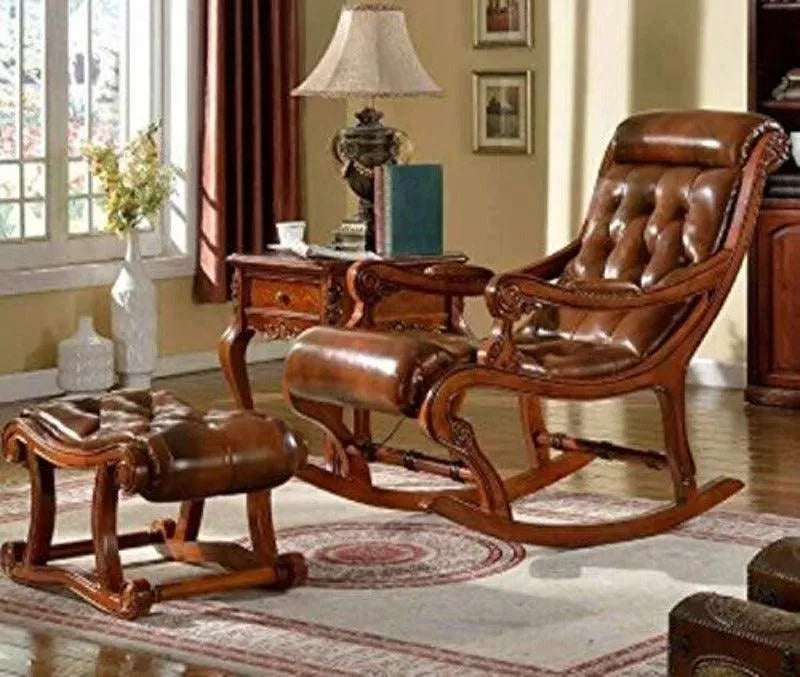 Wooden Royal Carved Rocking Chair With foot Rest - Wooden Twist UAE