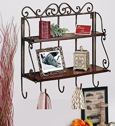 Wooden & Iron 2 Shelf Book/ Kitchen Rack With Cloth/Key Hanger