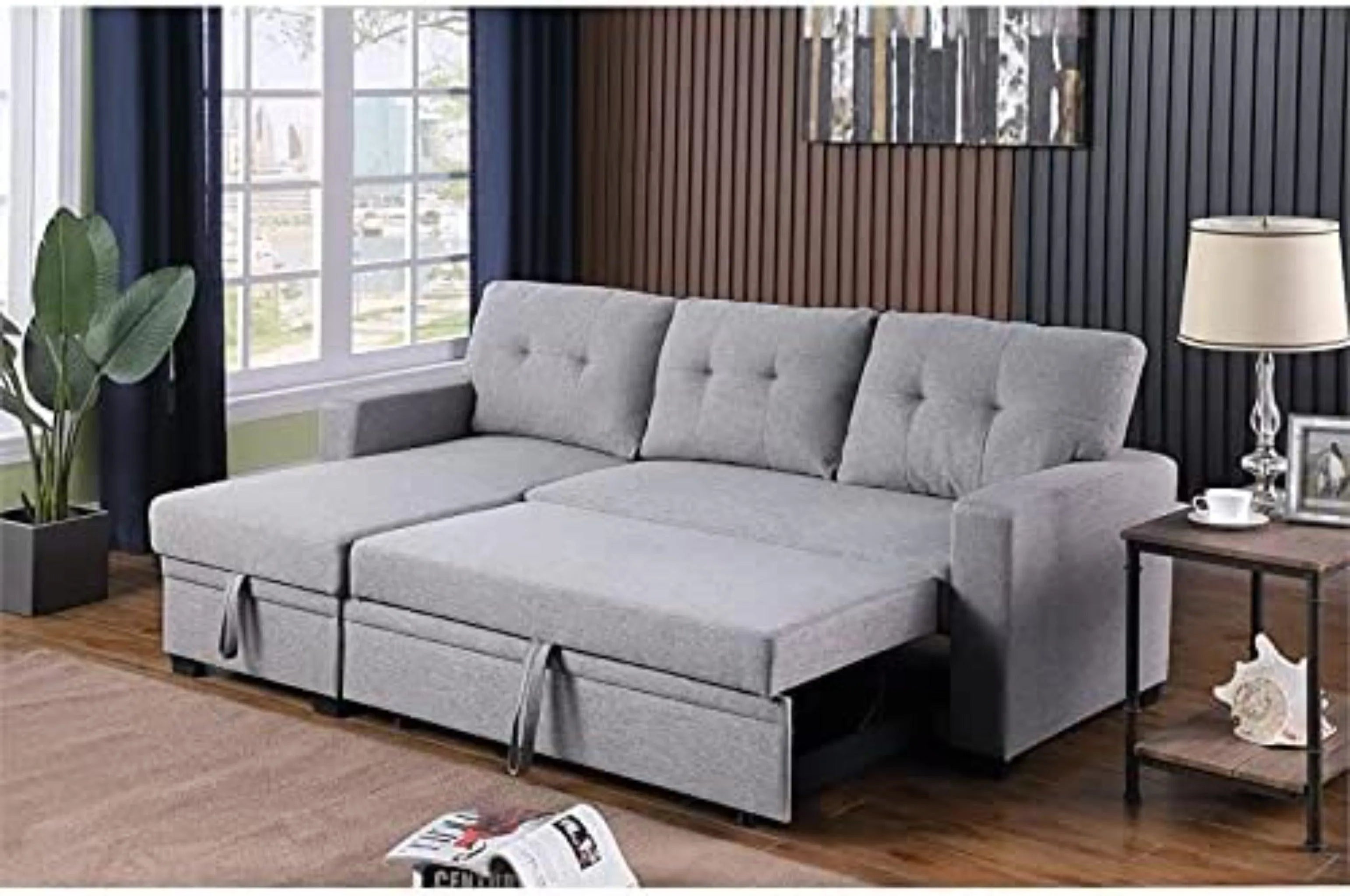 L-Shape Sectional Sleeper Sofa Cum Bed 5 Seater - Wooden Twist UAE