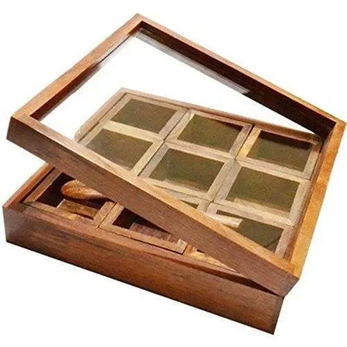 Wooden Spice Box Container - Spice Masala Box Holder - Wooden Twist UAE