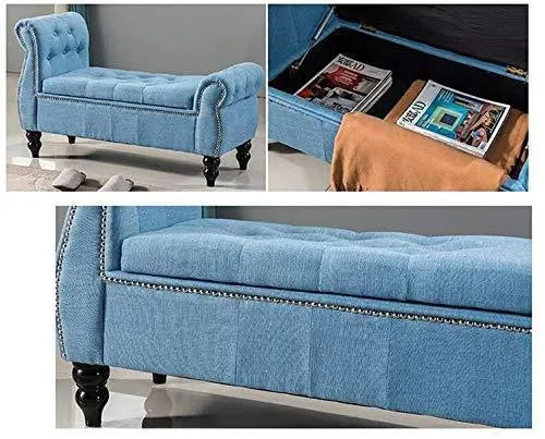 Upholstered Tufted Storage Bench Sofa Footstool Bed End Table for Living Room Bedroom - Wooden Twist UAE