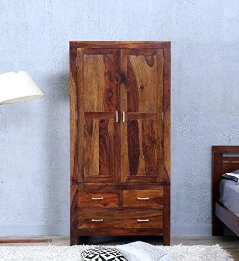 Wardrobe in Warm Rich Finish Standard (3 Drawers) And Double Doors - Wooden Twist UAE