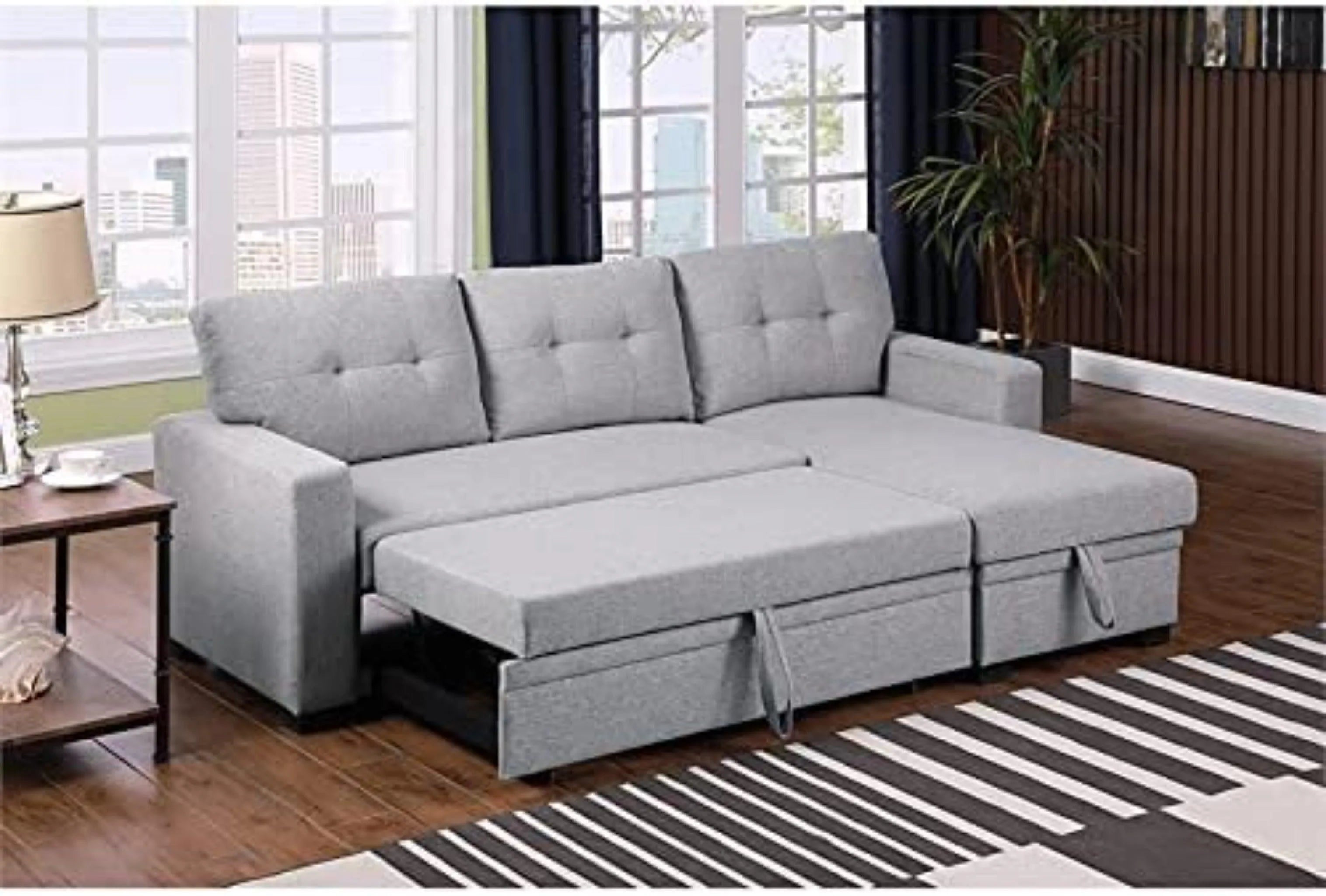 L-Shape Sectional Sleeper Sofa Cum Bed 5 Seater - Wooden Twist UAE