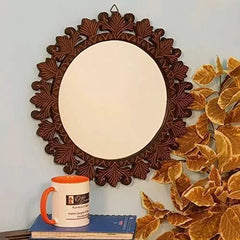 Wooden Beautiful Design Wall Mirror with Wooden Frame - Wooden Twist UAE