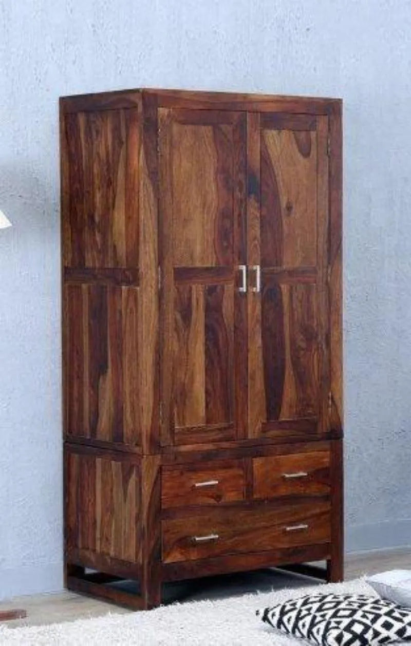 Wardrobe in Warm Rich Finish Standard (3 Drawers) And Double Doors - Wooden Twist UAE