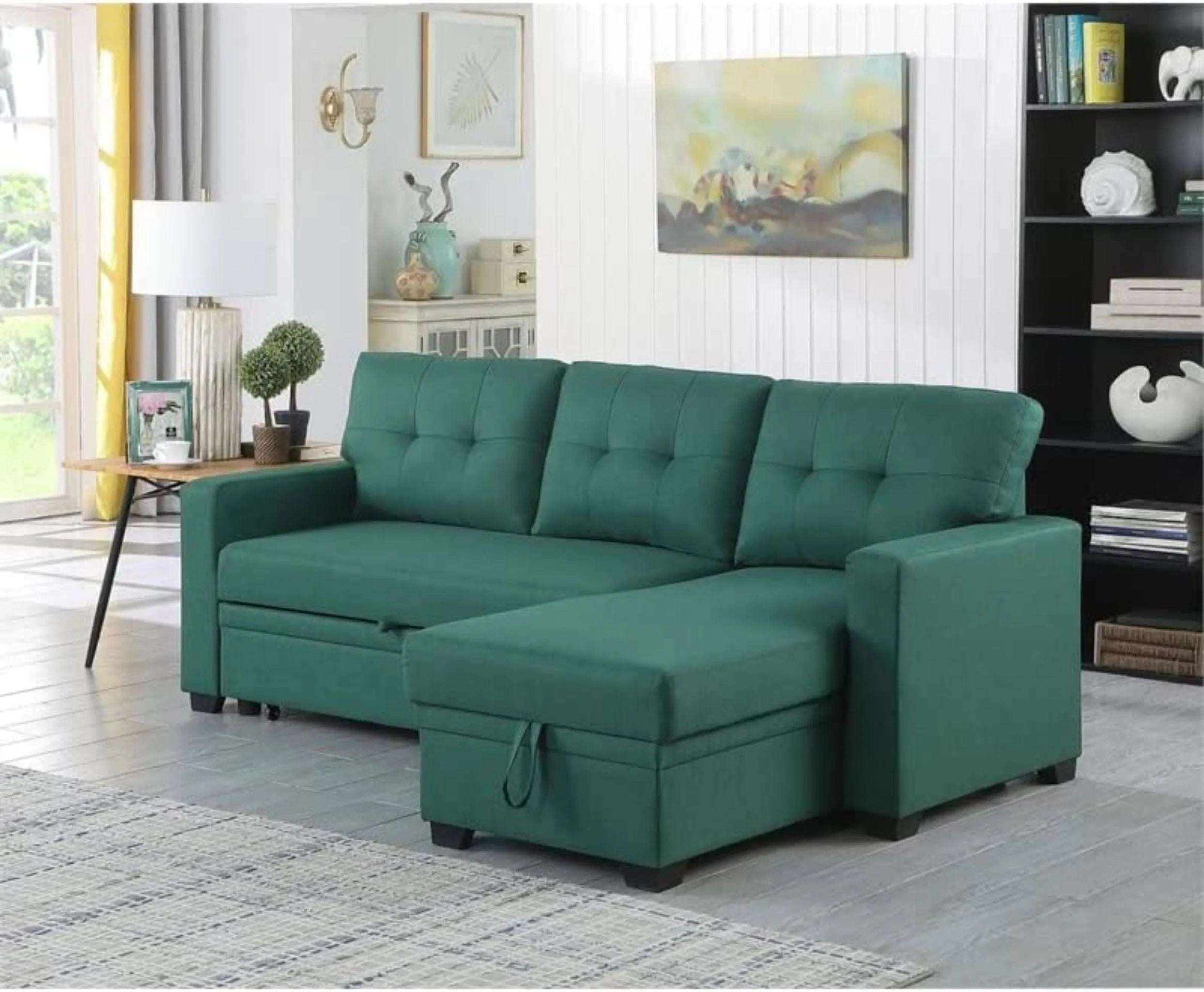 L-Shape Sectional Sleeper Sofa Cum Bed 5 Seater - Wooden Twist UAE