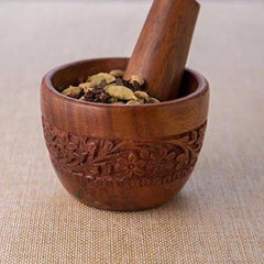 Brown Wooden Kitchen Tool Set (Wood Carved Pestle and Mortar) - Wooden Twist UAE