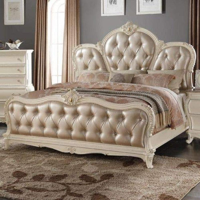 Wooden King Size Bed Teak Wood with Luxury Carving Work and Beautiful interiors for Royal Bed (Beige)