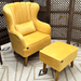 Harden Wide Tufted Wingback Chair With Footrest - Wooden Twist UAE