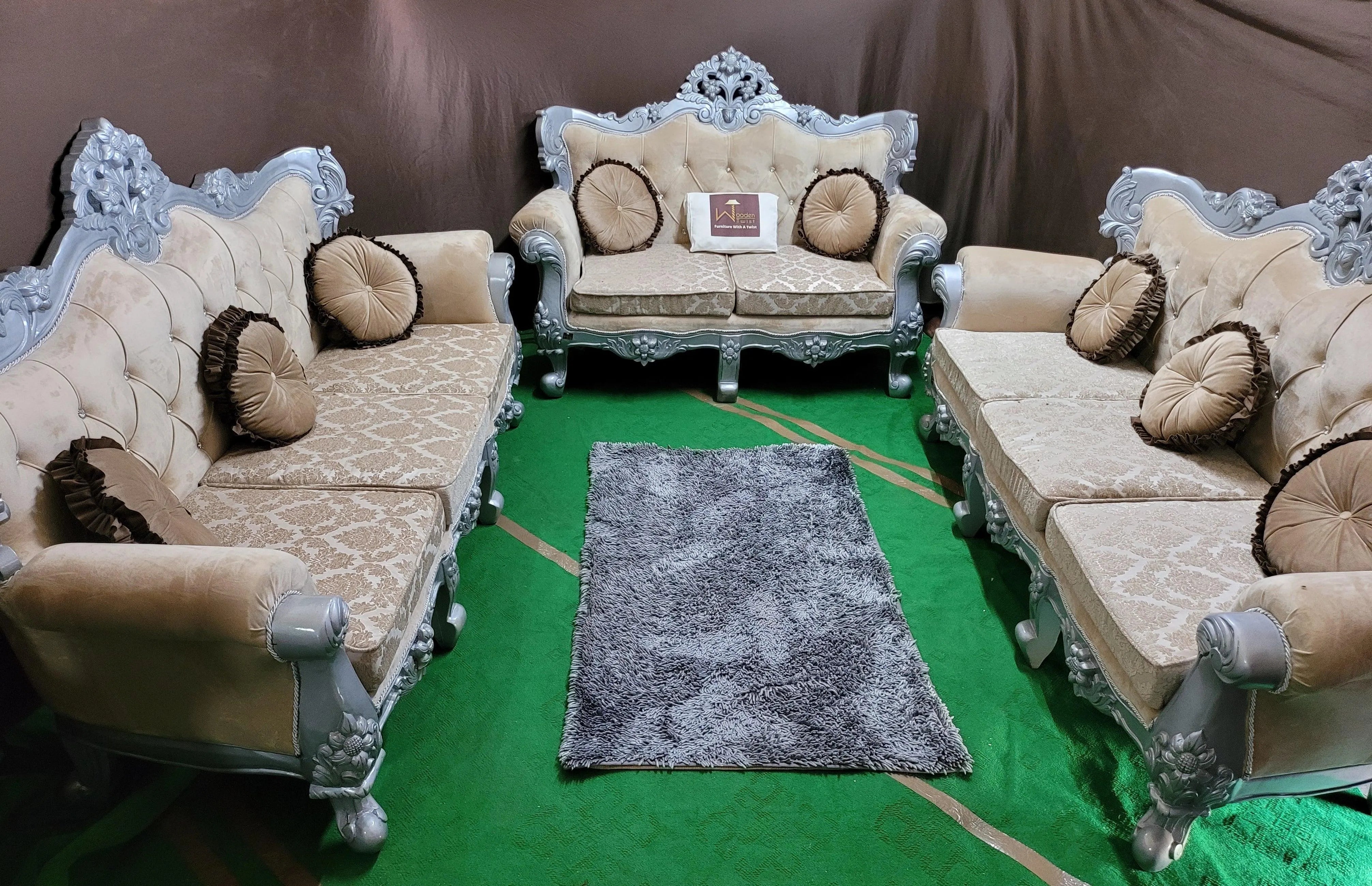 Royal Antique Silver Carved Maharaja Sofa Set - Wooden Twist UAE