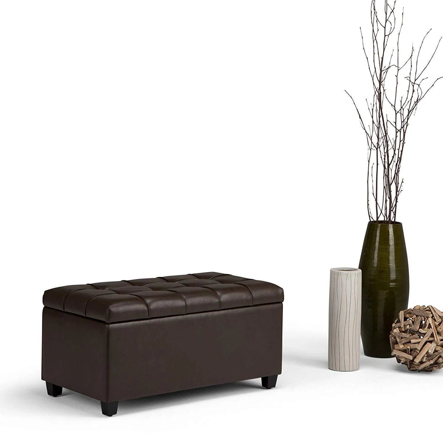 Luper Tufted Storage Bench Ottoman Pouffes with Storage - Wooden Twist UAE