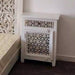 Wooden Handicraft Carved Mango Wood Poster Bed Queen Size (Antique White Finish) - Wooden Twist UAE