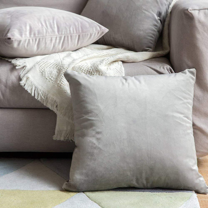 Raafi Light Grey Color Velvet Cushion Covers (Set of 2)