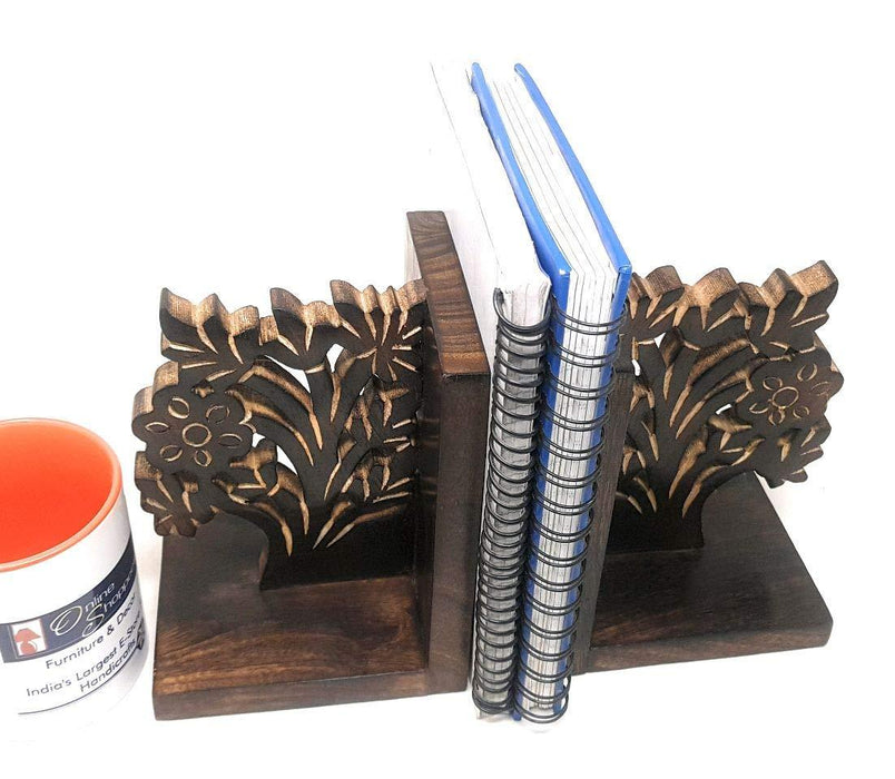 Wooden Hand Carved & Engraved Tree of Life Book End