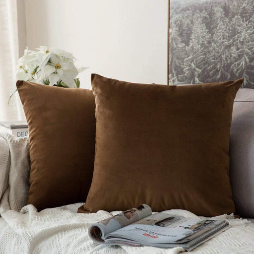 Raafi Brown Color Velvet Cushion Covers ( Set of 2 ) - Wooden Twist UAE