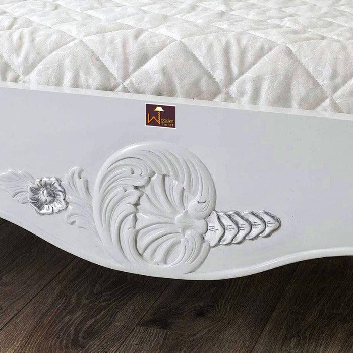 Super King Size Teak Wood Bed Hand Carved with Cushioned Design - Wooden Twist UAE