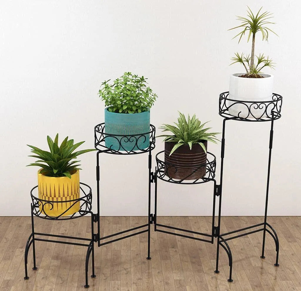 Modern Design Four-Tier Planter Stand Wrought Iron (Black) - Wooden Twist UAE