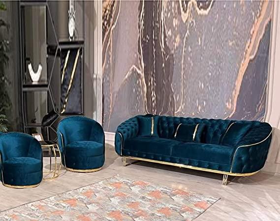 Royal Blue Modern Luxury Sectional Chesterfield Sofa Set 3+1+1