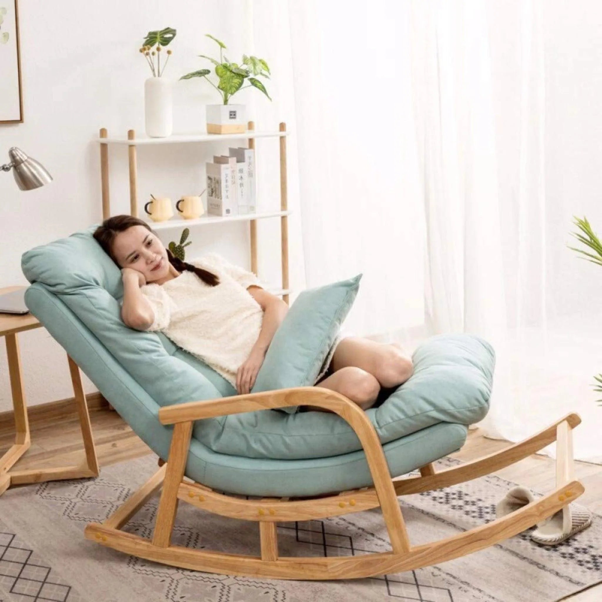 Rocking Chair Colonial and Traditional Super Comfortable Cushion Chair (Natural Polish) - Wooden Twist UAE