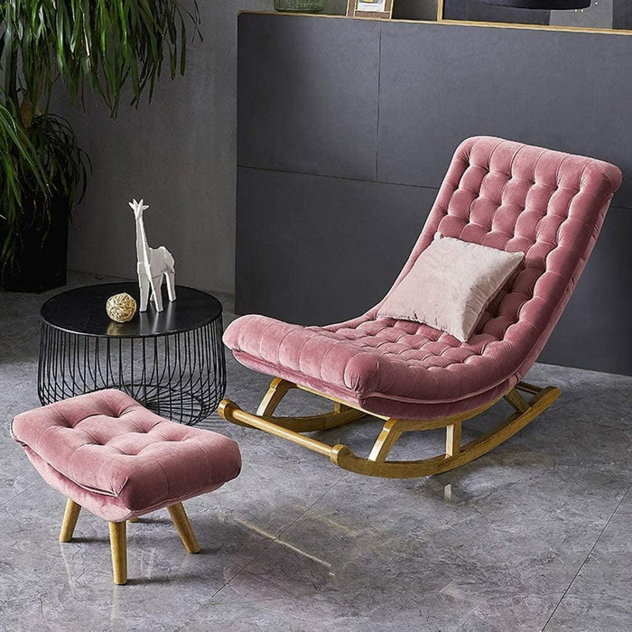 Pink Recliner Lounger Wooden Rocking Chair in Premium Soft Comfortable Cushion - Wooden Twist UAE
