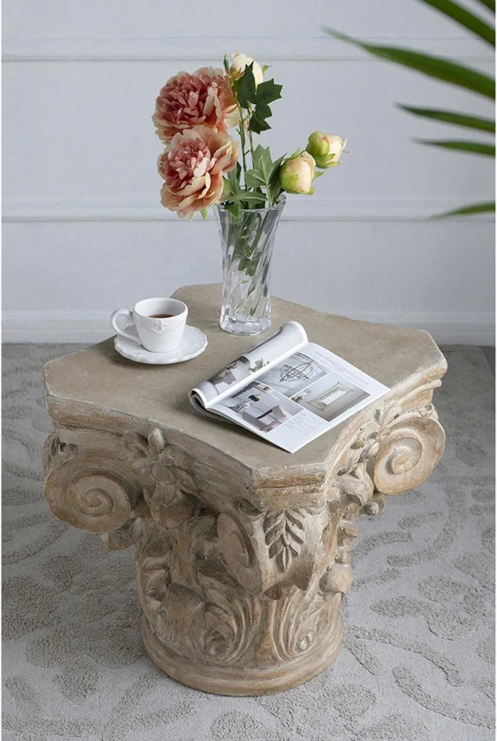 Wooden Twist Hand Carved Pedestal Style End Table Mango Wood - Wooden Twist UAE