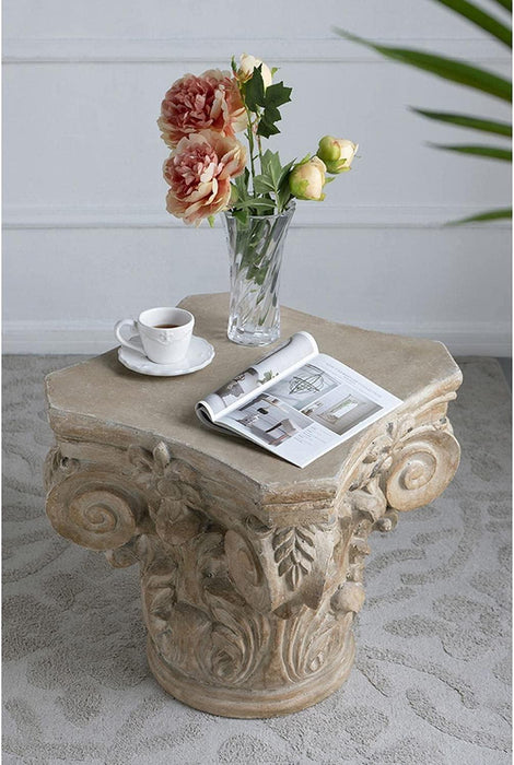 Wooden Twist Hand Carved Pedestal Style End Table Mango Wood
