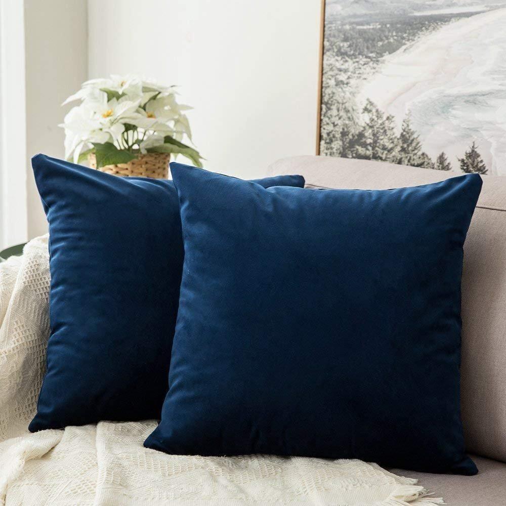 Raafi Blue Color Velvet Cushion Covers ( Set of 2 ) - Wooden Twist UAE